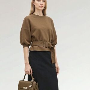 NWT short belted sweatshirt size Medium Brown
